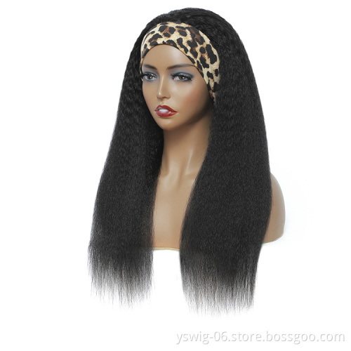 Top Selling New Arrival Human Hair Kinky Straight Headband Wigs Cheap Machine Made Non Lace Wig on Sale